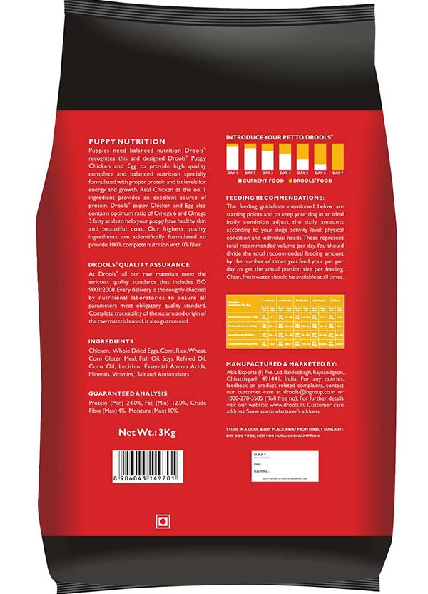 Drools Chicken and Egg Puppy Dry Dog Food, 3kg The Pet Being