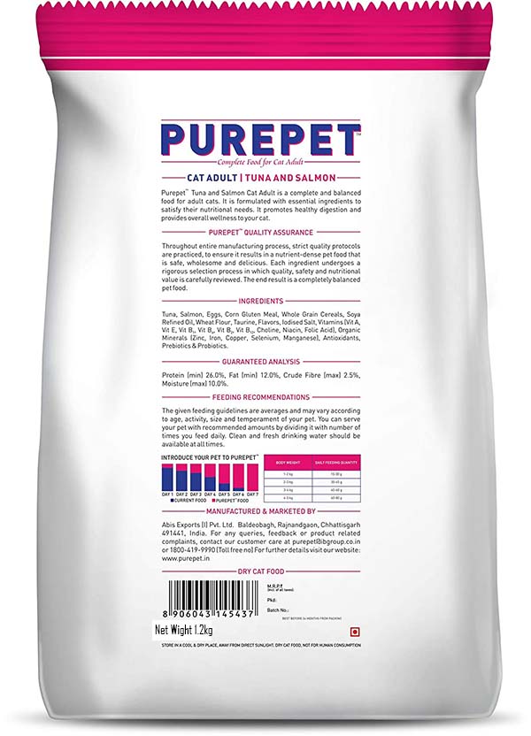 Purepet Tuna and Salmon 1.2 kg Dry Adult Cat Food the pet being