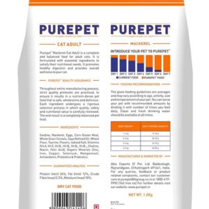 the pet being Purepet Adult Dry Cat Food, Mackerel