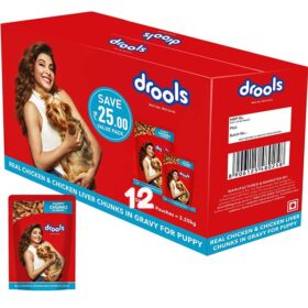 Drools Real Chicken & Chicken Liver Chunks In Gravy For Puppy, 150 G- pack of 12