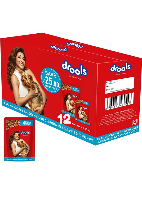 Drools Real Chicken & Chicken Liver Chunks In Gravy For Puppy, 150 G- pack of 12