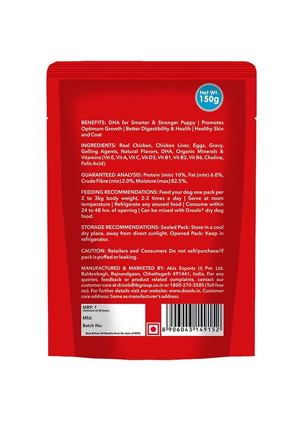 Drools Real Chicken & Chicken Liver Chunks In Gravy For Puppy, Back