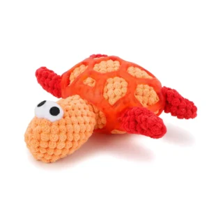 BASIL Plush Tortoise Pet Toy – Soft Plush & TRP Rubber Chew Toy for Dogs (Orange)