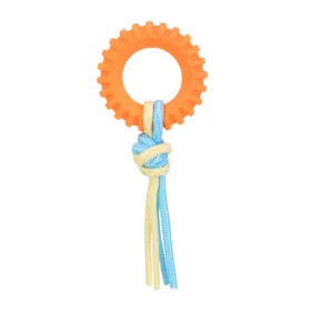 BASIL Ring with Rope Toy for Puppies & Dogs – TPR Chew Ring with Cotton Rope for Tug, Fetch & Dental Play