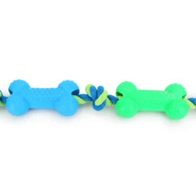 BASIL Double Bone on Rope Dog Chew Toy – TPR Bones with Cotton Rope for Chewing, Tugging & Dental Play