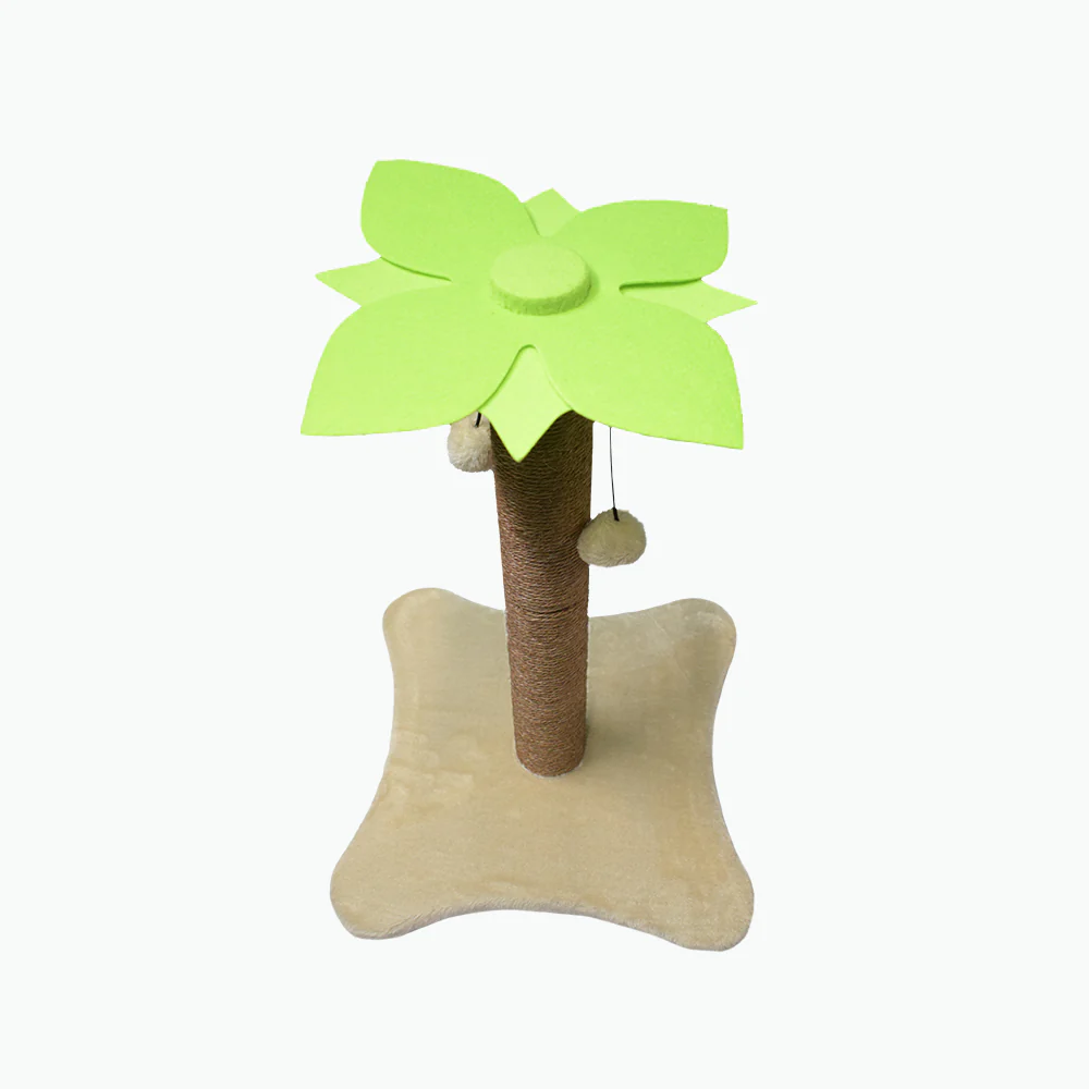 BASIL Cat Coconut Tree Scratcher with Dangler – Sisal Rope Scratching Post & Hanging Ball Toy for Cats & Kittens