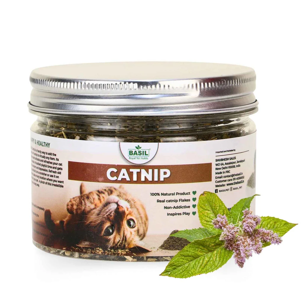 BASIL Pure & Natural Catnip Jar for Cats & Kittens – 100% Natural Field-Dried Catnip Flakes (30g)