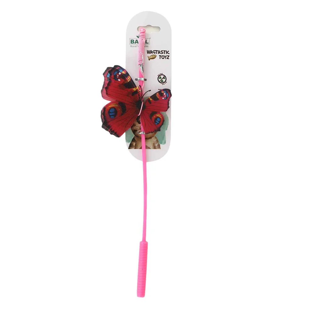 BASIL Cat Teaser Stick with Butterfly & Bell – Interactive Wand Toy for Cats & Kittens