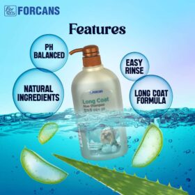 Forcans Long Coat Aloe Shampoo for Dogs – Moisturising, Detangling & Shine-Boosting Dog Shampoo (750 ML)
