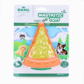 BASIL Wagtastic Pizza Slice TPR Chew Toy for Dogs & Puppies – Nylon Topping, Teething & Dental Play (Orange & Yellow) - Image 2