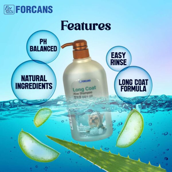 Forcans Long Coat Aloe Shampoo for Dogs – Moisturising, Detangling & Shine-Boosting Dog Shampoo (750 ML)