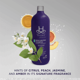 Hydra Groomers Moisturizing Shampoo fragrance notes – citrus, peach, jasmine and amber signature scent with white flowers and fruit elements