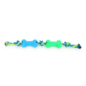 BASIL Double Bone on Rope Dog Chew Toy – TPR Bones with Cotton Rope for Chewing, Tugging & Dental Play - Image 3