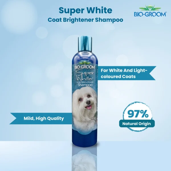 Bio-Groom Super White Coat Brightener Shampoo – 97% natural origin, mild high quality formula for white and light-coloured dog coats