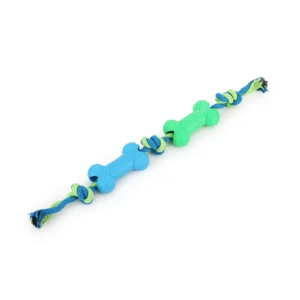 BASIL Double Bone on Rope Dog Chew Toy – TPR Bones with Cotton Rope for Chewing, Tugging & Dental Play