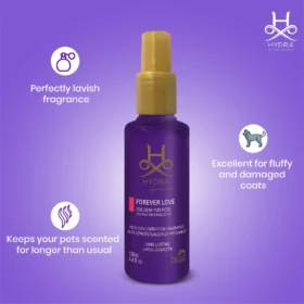 Hydra Groomers Forever Love Cologne 130ml features – perfectly lavish fragrance, keeps pets scented longer, excellent for fluffy and damaged coats