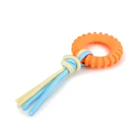BASIL Ring with Rope Toy for Puppies & Dogs – TPR Chew Ring with Cotton Rope for Tug, Fetch & Dental Play