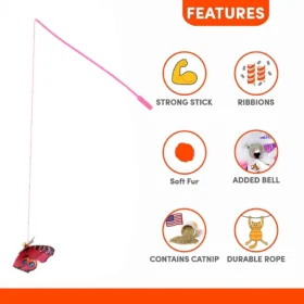 BASIL Cat Teaser Stick with Butterfly & Bell – Interactive Wand Toy for Cats & Kittens - Image 5