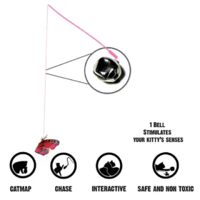 BASIL Cat Teaser Stick with Butterfly & Bell – Interactive Wand Toy for Cats & Kittens - Image 6