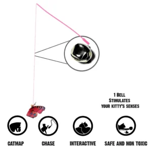 BASIL Cat Teaser Stick with Butterfly & Bell – Interactive Wand Toy for Cats & Kittens - Image 6