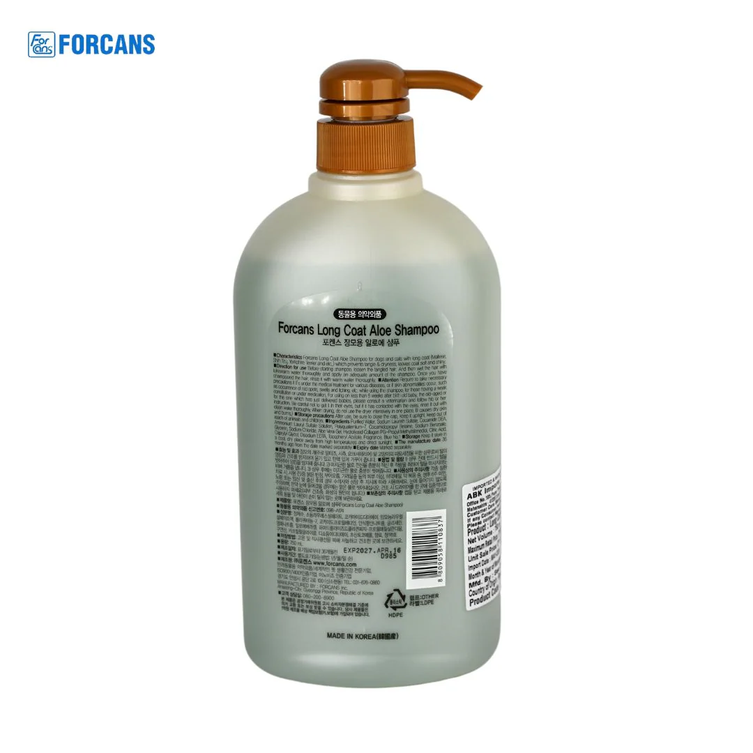 Forcans Long Coat Aloe Shampoo for Dogs – Moisturising, Detangling & Shine-Boosting Dog Shampoo (750 ML)