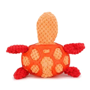 BASIL Plush Tortoise Pet Toy – Soft Plush & TRP Rubber Chew Toy for Dogs (Orange)