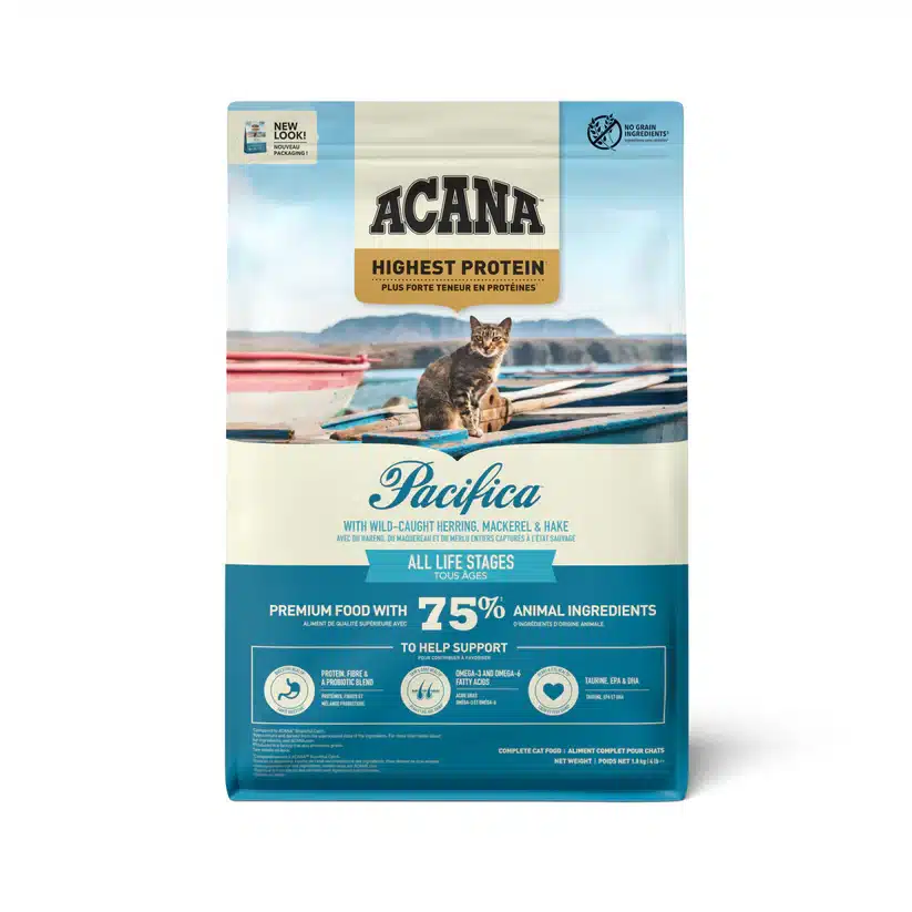 Acana Pacifica Grain-Free Dry Cat Food – 75% Wild-Caught Fish with WholePrey Nutrition for All Life Stages