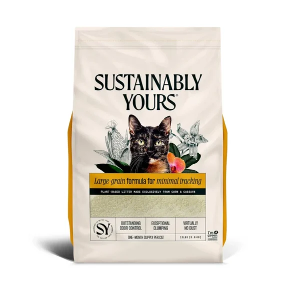 Sustainably Yours Large Grain Cat Litter – Plant-Based Corn & Cassava, Fragrance-Free, Virtually Dust-Free Clumping Litter for Cats Sustainably Yours Large Grain Cat Litter – Plant-Based Corn & Cassava, Fragrance-Free, Virtually Dust-Free Clumping Litter for Cats