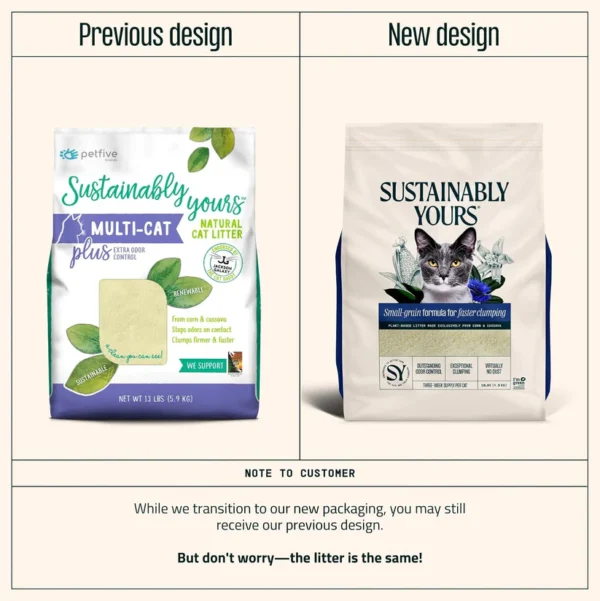 Sustainably Yours Small Grain Cat Litter – Plant-Based Corn & Cassava, Fragrance-Free, Fast-Clumping, Soft-Paw Litter for Cats