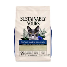 Sustainably Yours Small Grain Cat Litter – Plant-Based Corn & Cassava, Fragrance-Free, Fast-Clumping, Soft-Paw Litter for Cats