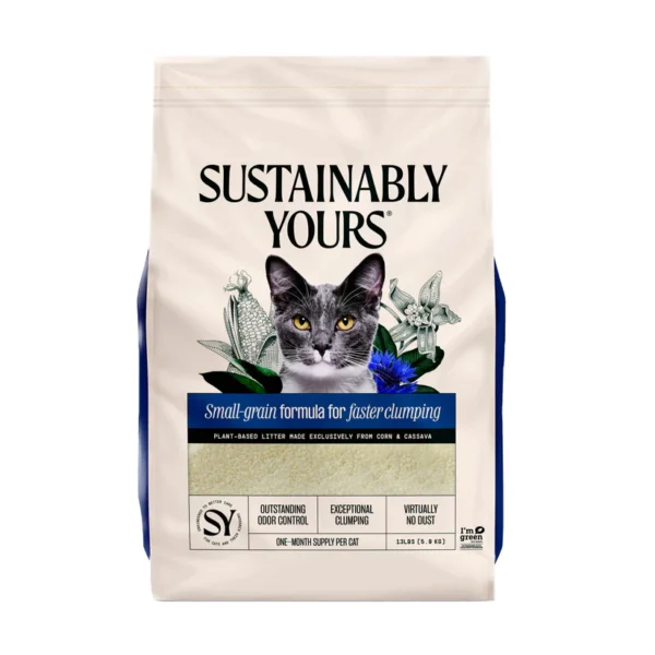 Sustainably Yours Small Grain Cat Litter – Plant-Based Corn & Cassava, Fragrance-Free, Fast-Clumping, Soft-Paw Litter for Cats Sustainably Yours Small Grain Cat Litter – Plant-Based Corn & Cassava, Fragrance-Free, Fast-Clumping, Soft-Paw Litter for Cats