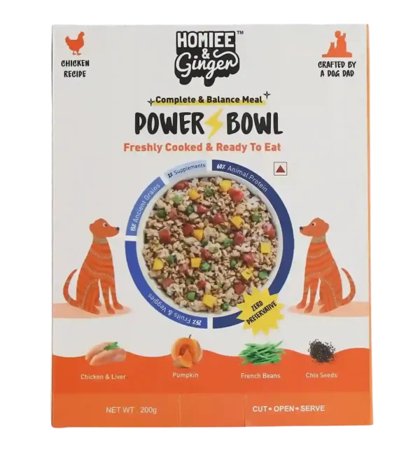 Homiee & Ginger Power Bowl Chicken & Barley Dog Food – Fresh Balanced Meal 200g