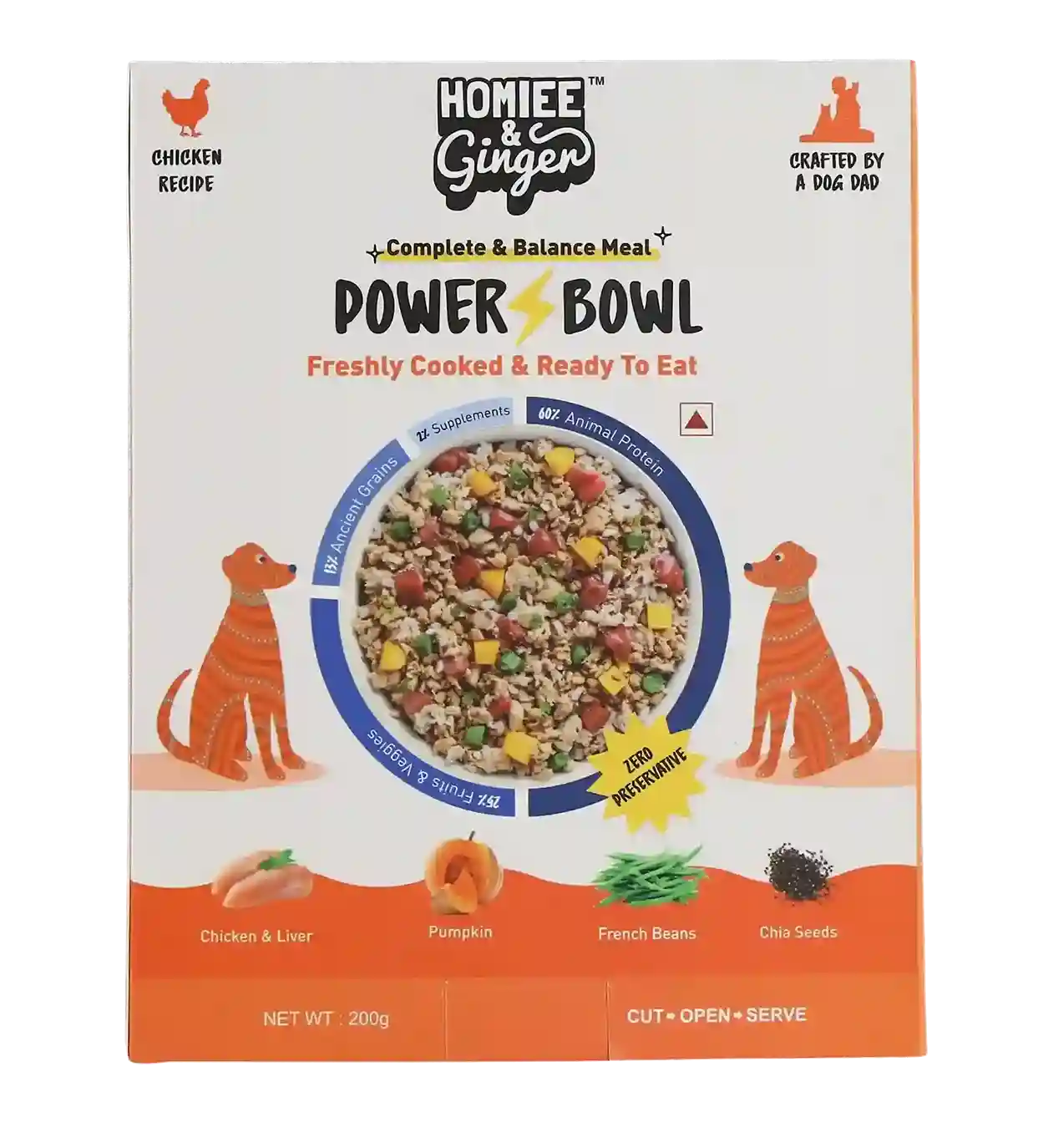 Homiee & Ginger Power Bowl Chicken & Barley Dog Food – Fresh Balanced Meal 200g