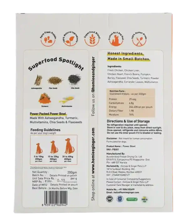 Homiee & Ginger Power Bowl Chicken & Barley Dog Food – Fresh Balanced Meal 200g