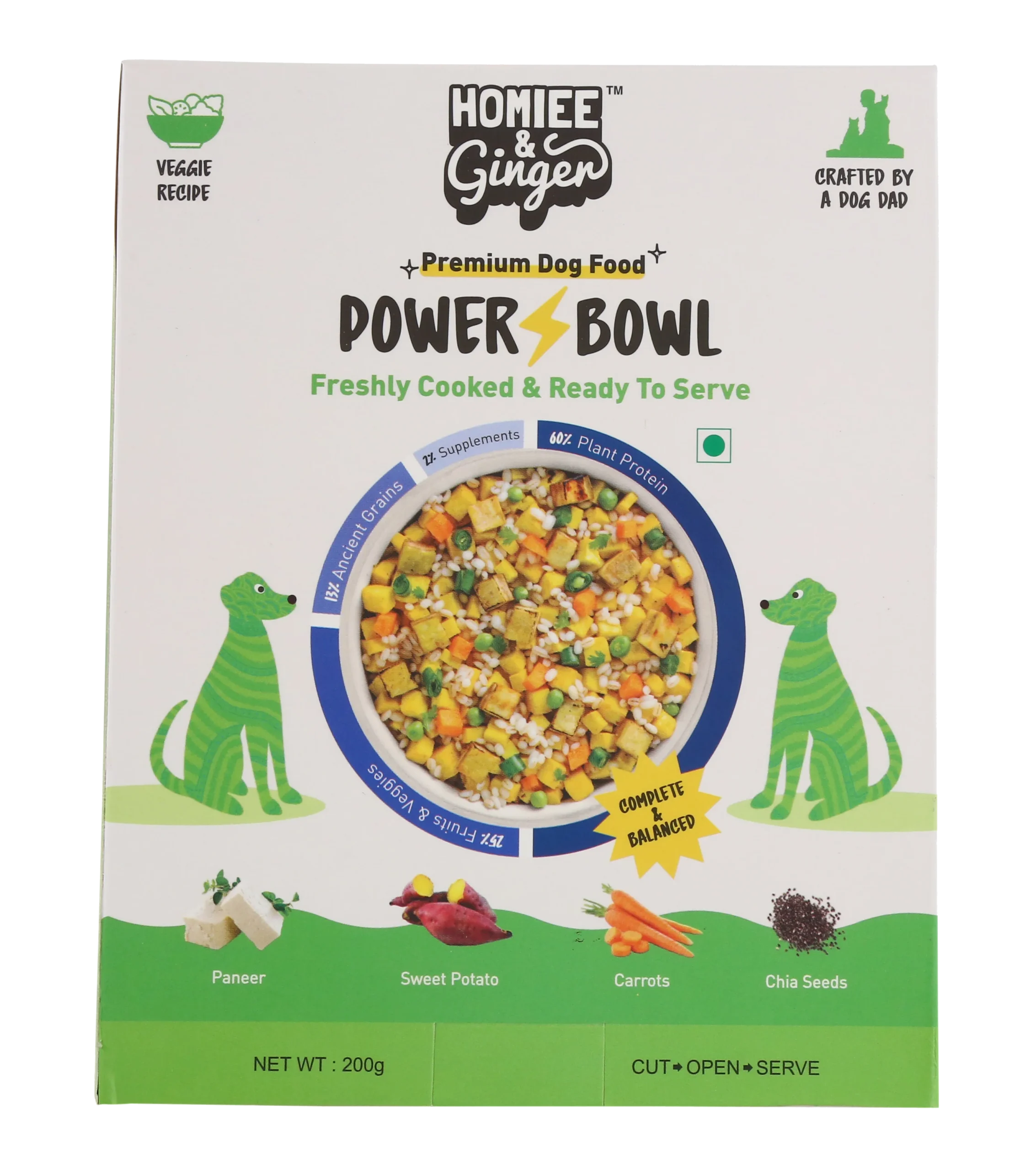 Homiee & Ginger Power Bowl Paneer & Veggies Dog Food – Fresh Veg Meal 200g
