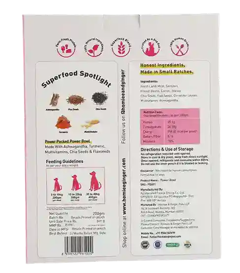 Homiee & Ginger Power Bowl Surf & Turf Dog Food – Fresh Mixed Protein Meal 200g