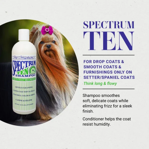 Chris Christensen Spectrum Ten Dog Shampoo – Soft Coat Care, Gentle Cleansing & Texture Enhancement for Silky and Smooth Coats