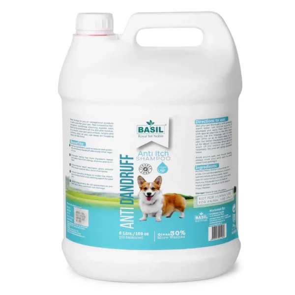 BASIL Anti-Dandruff & Anti-Itch Shampoo for Dogs & Cats – 5L Gallon, Soothing & Moisturizing Formula for Healthy Skin & Flake-Free Coat
