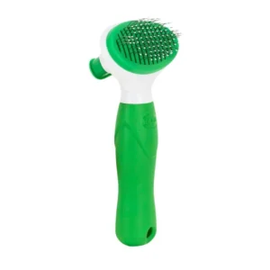 BASIL Auto Slicker Brush for Dogs & Cats – Self-Cleaning Grooming Brush with Fine Bent Bristles for De-Shedding & Detangling