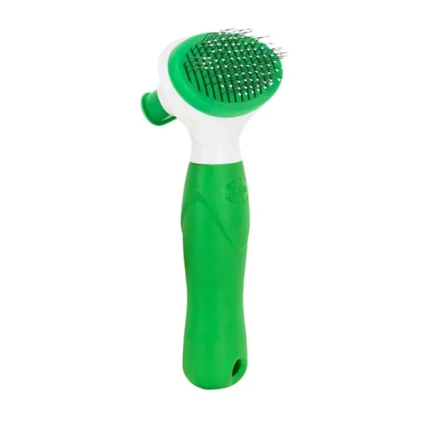 BASIL Auto Slicker Brush for Dogs & Cats – Self-Cleaning Grooming Brush with Fine Bent Bristles for De-Shedding & Detangling