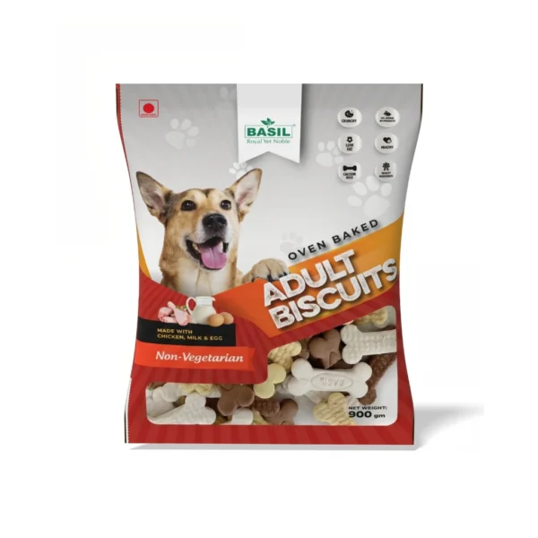 BASIL Dog Biscuits Chicken Flavor – 900g, Crunchy Treats for Adult Dogs, Suitable for All Breeds, Daily Training & Reward Snacks