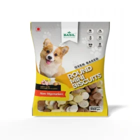 BASIL Dog Biscuits Round Shaped Chicken Flavor – 900g, Crunchy Treats for Small Dogs, Suitable for All Breeds, Daily Training & Reward Snacks