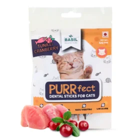 BASIL Purrfect Dental Stick for Cats & Kittens – Tuna & Cranberry Flavor, 44g, Oral Care Treats for Teeth Cleaning & Fresh Breath