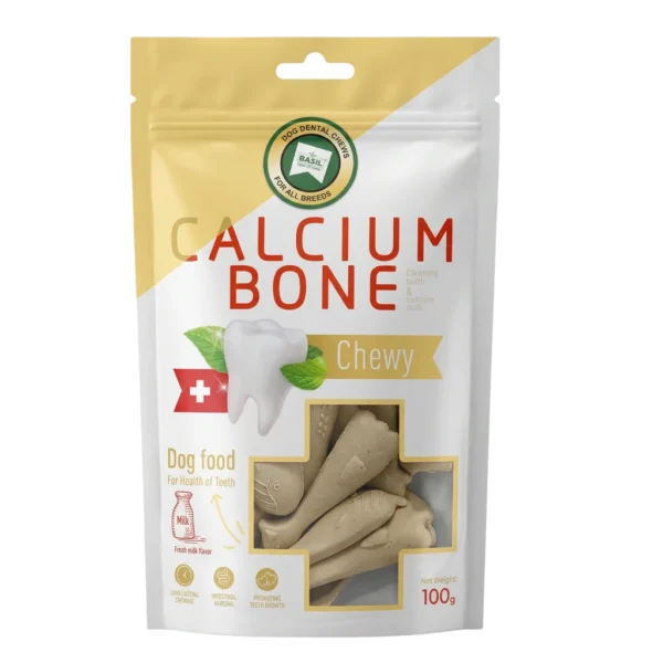 BASIL Calcium Bone Treats for Dogs & Puppies – 100g, Chewy Nutritional Snacks for Strong Bones, Teeth Support & Daily Reward