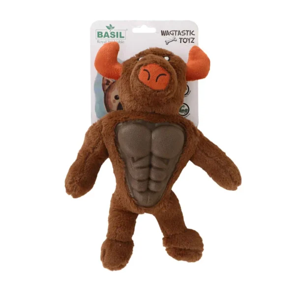 BASIL Big Bull Plush with Squeaky TPR – Adult Dog Chew & Tug Toy | Durable Plush + TPR Armour Design