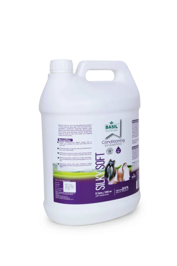 BASIL Silky Soft Conditioning Shampoo for Dogs & Cats – 5L Gallon, Coat Softening & Shine Enhancing Formula, Gentle Cleansing for Smooth & Manageable Fur