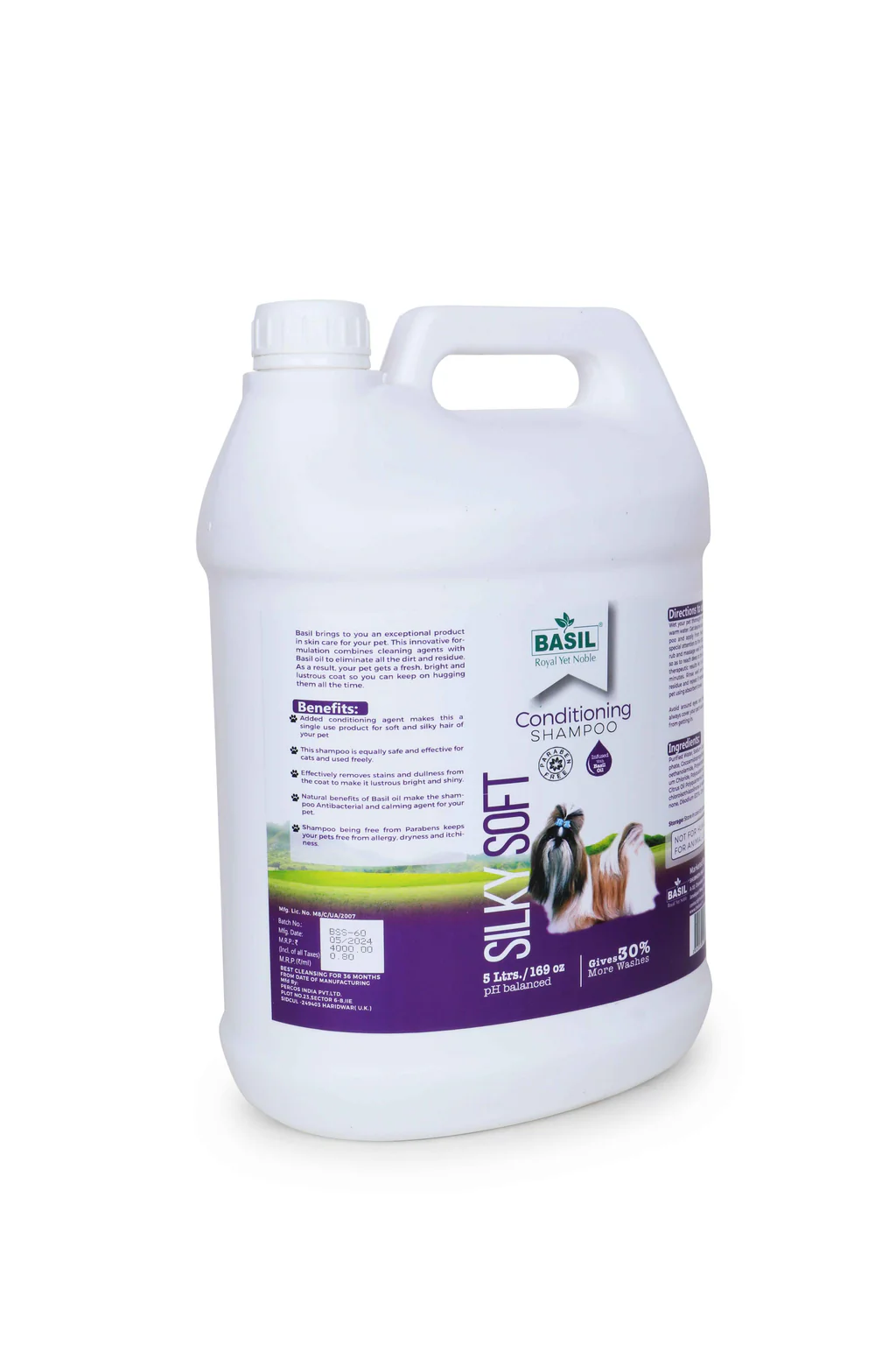 BASIL Silky Soft Conditioning Shampoo for Dogs & Cats – 5L Gallon, Coat Softening & Shine Enhancing Formula, Gentle Cleansing for Smooth & Manageable Fur