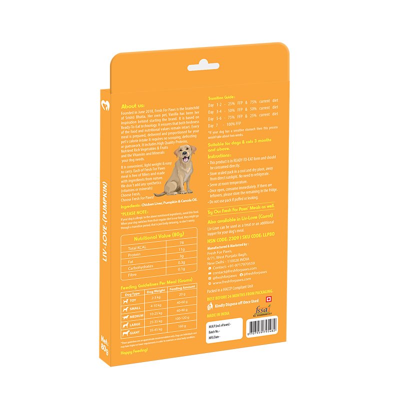 Fresh For Paws Liv-Love Pumpkin Dog Food – Chicken Liver & Pumpkin Meal 80g