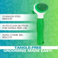 BASIL Auto Slicker Brush for Dogs & Cats – Self-Cleaning Grooming Brush with Fine Bent Bristles for De-Shedding & Detangling - Image 3