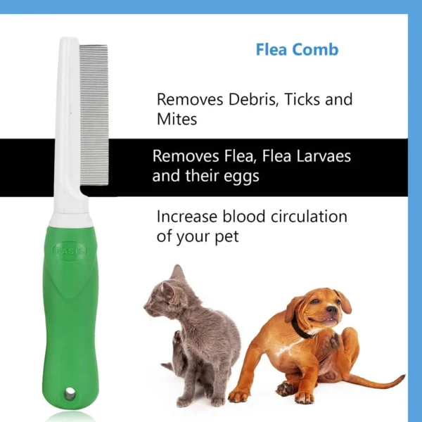 BASIL Flea Comb for Dogs & Cats – Fine Tooth Metal Comb, Tick & Flea Removal Tool, De-Shedding & Hygiene Comb for All Breeds